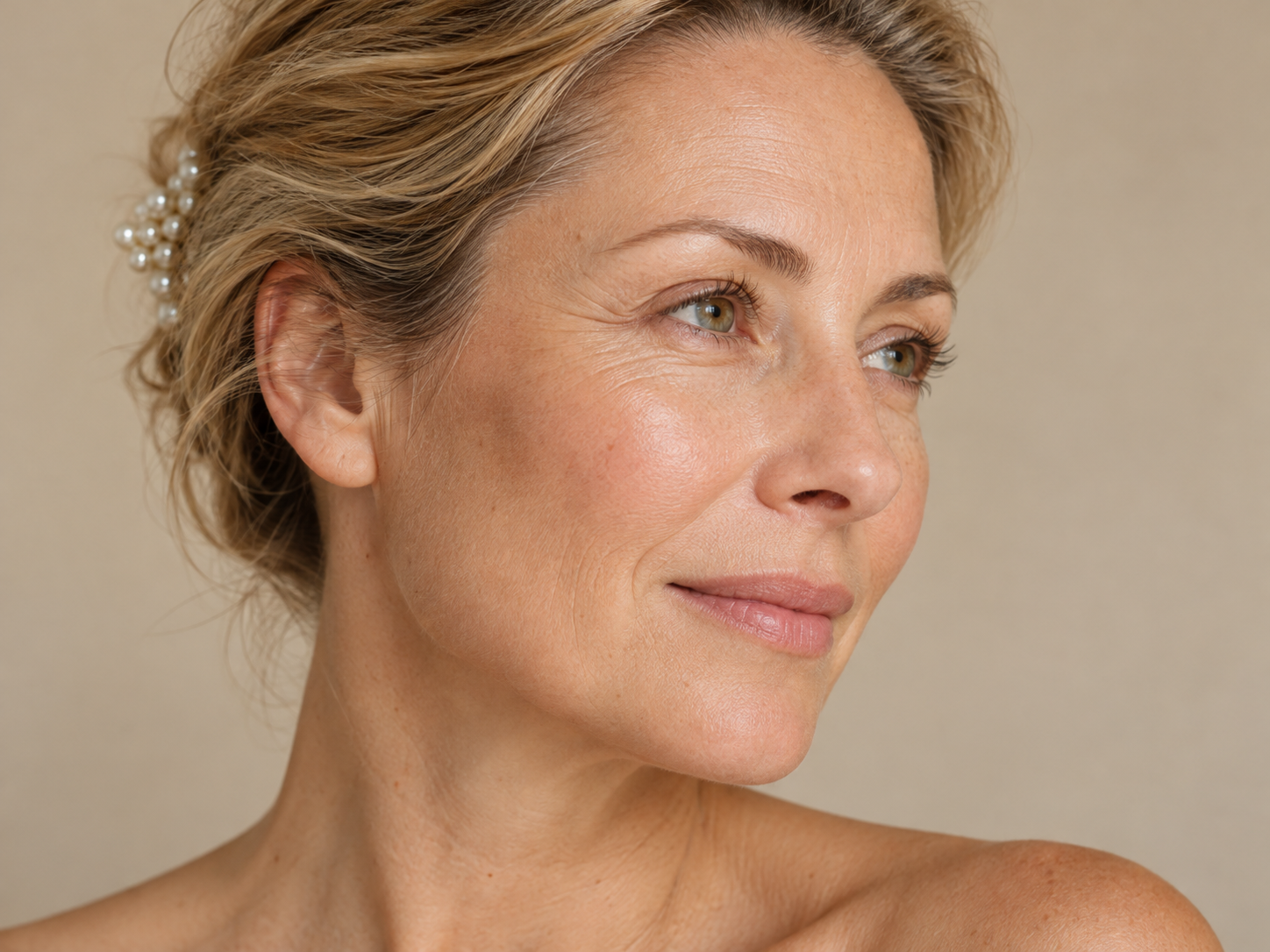 Mature woman in profile with fine lines around the eye